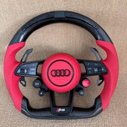 R8 Red Leather Carbon LED Steering Wheel For Audi A3 A4 LA5 A6 A7 A8 Q7 Q8 TT